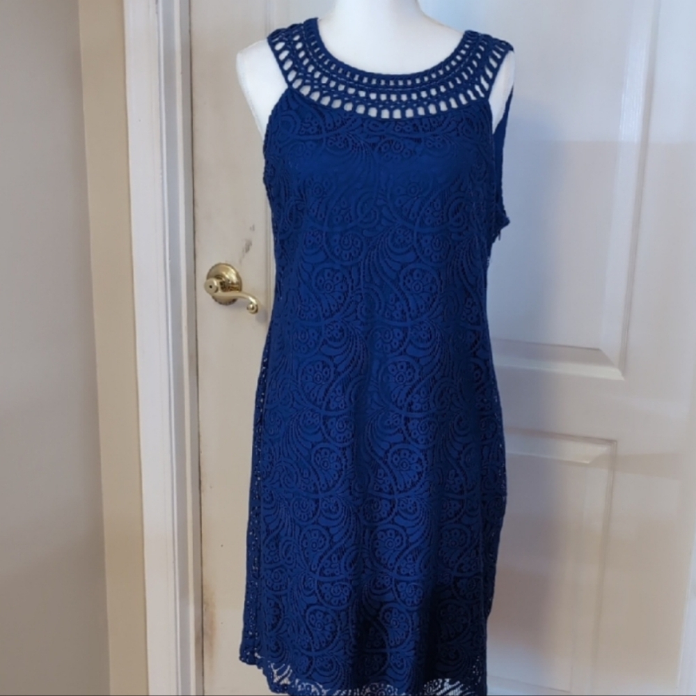 Jessica Howard Royal Blue Sleeveless Lace Midi Dress. Fully Lined. Size 14